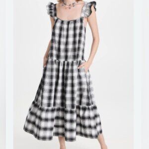 BB Dakota Steve Madden Dress Buffalo Check Black White Ruffle Prairie EUC Medium